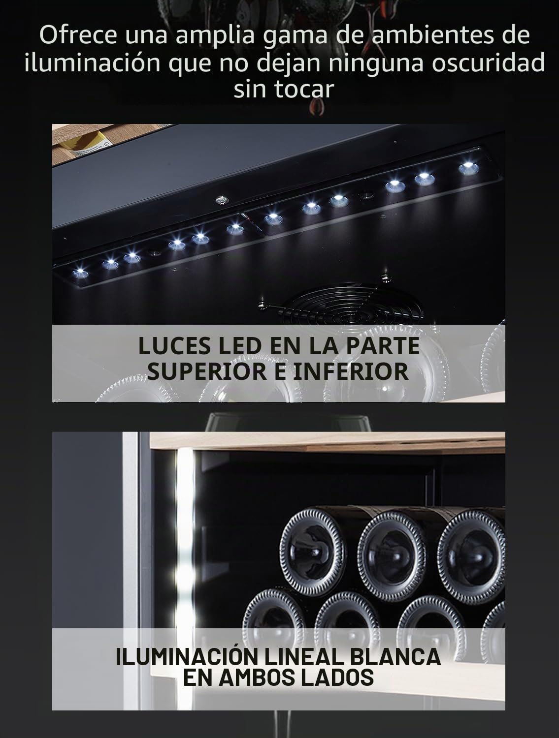 Kalamera KRC-266BFG - Nevera para vino (84 botellas, 266 L, tira de iluminación interior LED, Vinoteca 2 zonas de refrigeración 5-10 °C/10-18 °C, KRC-266BFG