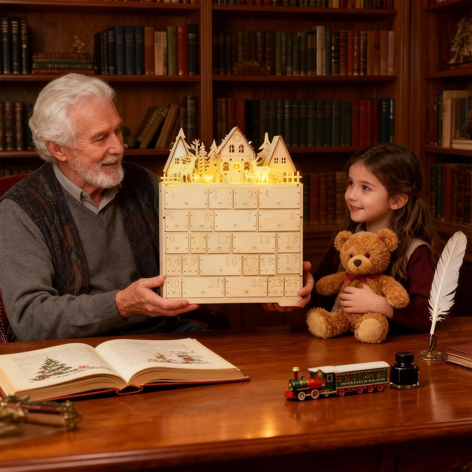 Calendario 'Avvento Di Natale Con Conto Alla Rovescia Decorazione In Legno | Calendario Di Natale In Legno Con Luce LED Per Famiglia Donne Uomini Bambini Ragazzi