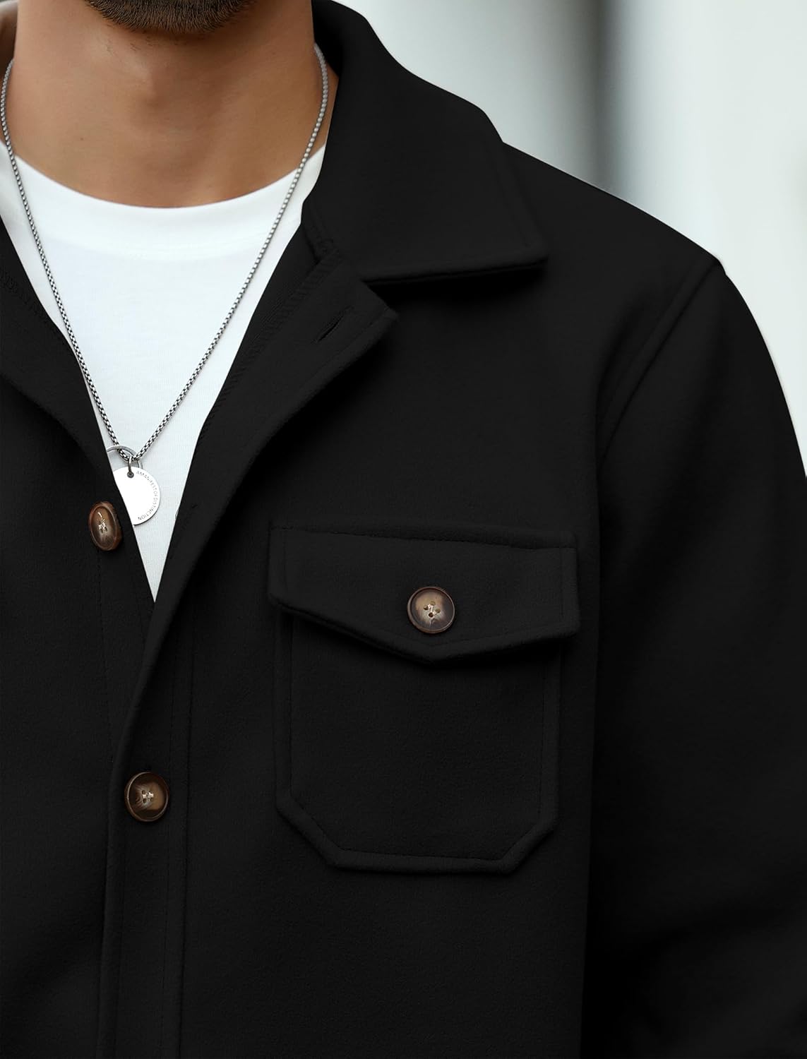 ZAFUL Men's Checked Plaid Color Block Flap Pocket Woolen Turn Down Collar Unisex Coat Long Sleeve Jacket - Image 6