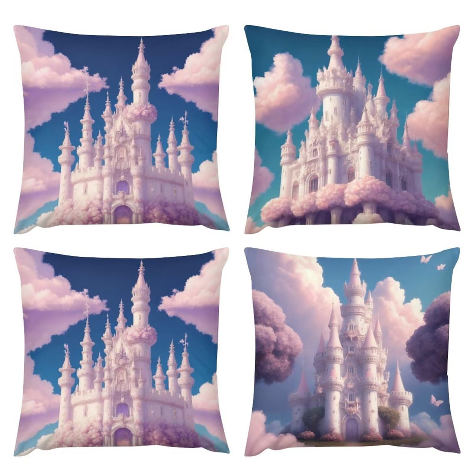 4 Stück Kissenbezüge 65x65cm Beidseitig Kissenbezug Rosa Burg Soft Dekorative Kissenhülle Modern Minimalistisch Zierkissenbezüge für Garten Outdoor Wohnzimmer Zuhause Dekoration R-368