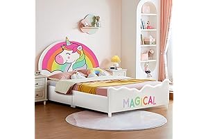 Costzon Twin Bed Frames for Kids with Rainbow Unicorn Design, Sturdy Wood...