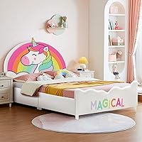 Vista 10 de Costzon Marcos de cama individual para niños, plataforma de cama individual tapizada de madera con soporte de listones, cabecera y pie de cama