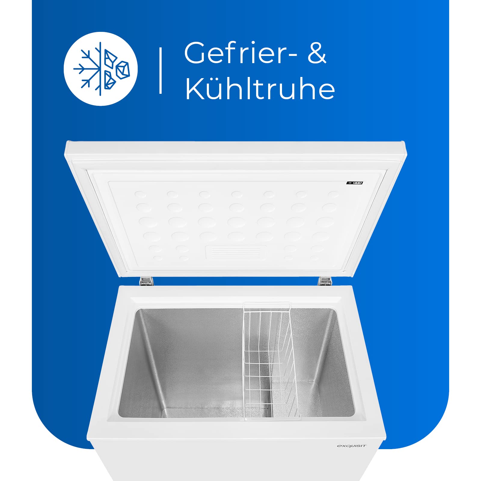 Exquisit Gefriertruhe GT150-E-040F weiss | Tiefkühlschrank | 142 l Volumen Nutzinhalt | elektronische Steuerung | Nutzung auch als Kühltruhe möglich | Weiss