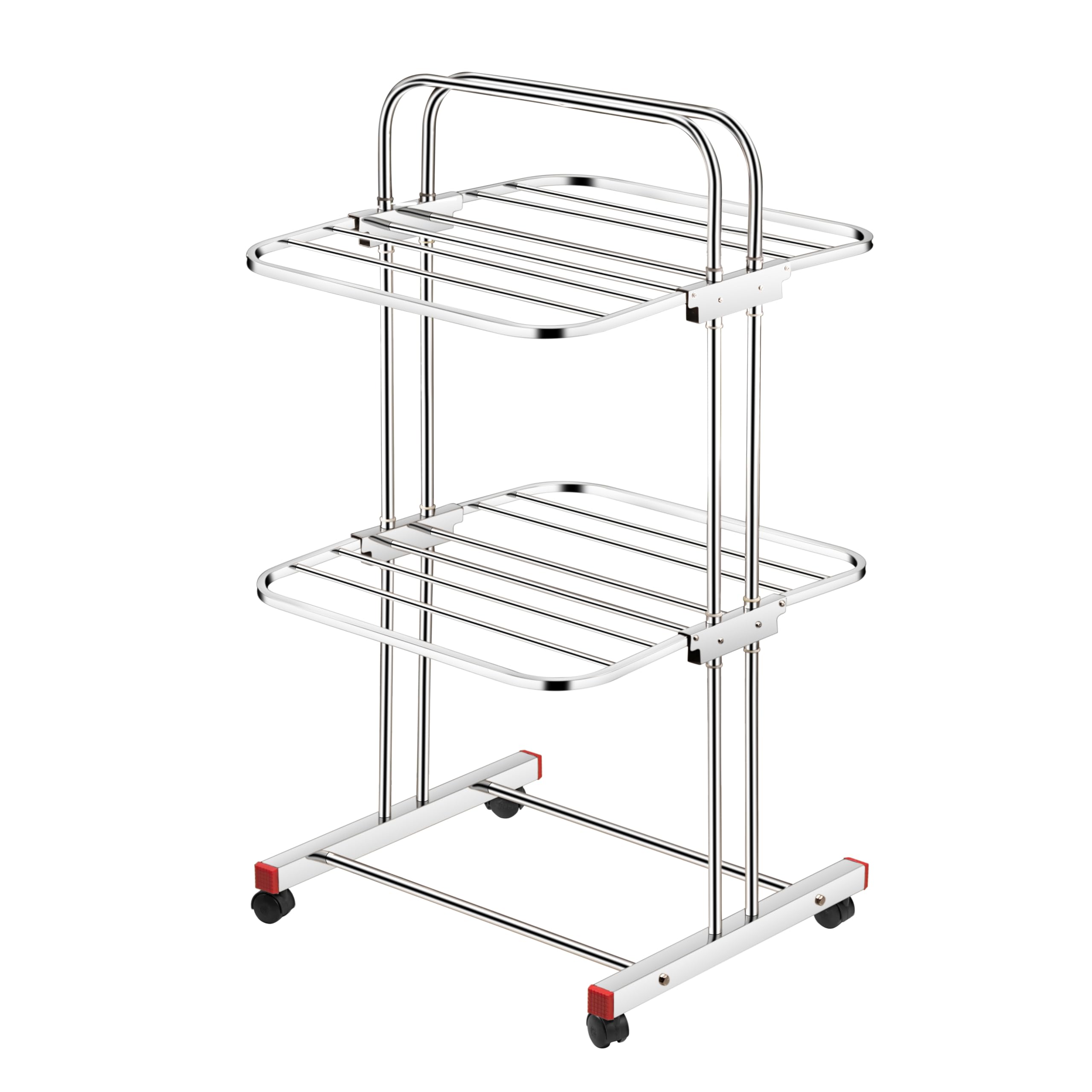 2-Tier Heavy Duty Stainless Steel Cloth Dryer Stand with Wheels, Silver, Freestanding, 40 kg Capacity-image-23