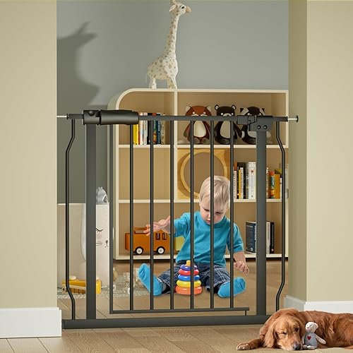 Miniatura 6 de Puertas estrechas para bebés para escaleras, puertas de cierre automático, puertas de seguridad de metal negro para mascotas con montaje a presión