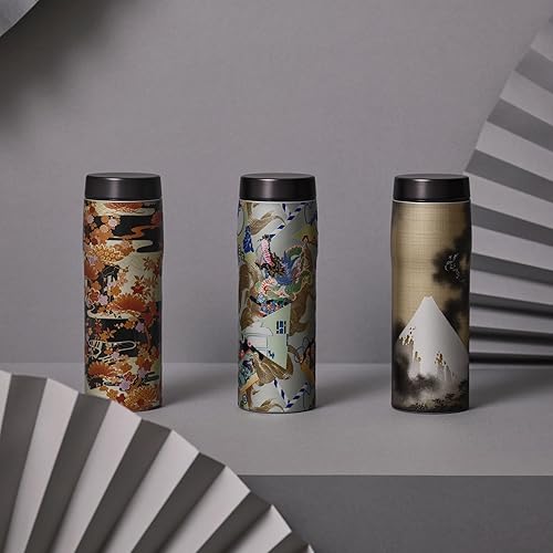 Miniatura 5 de Tiger Taza de viaje aislada de arte japonés, 16 oz (16.2 fl oz), 100 años de tradición Kyoto Yuzen, fabricada en Japón, botella de agua de acero