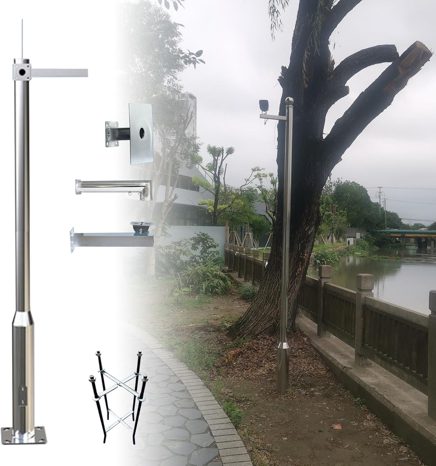 Universal Vertical Pole Mount for Security Camera Weatherproof, Walkway/Landscape Camera Mounting Pole, 2/3 / 4/5 / 6m Tall Monitor Bracket(6m(19.7ft/3 Sections))