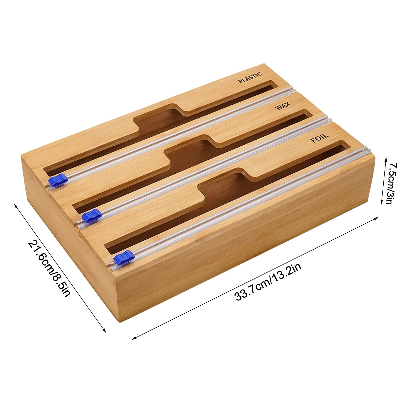 Dispenser per Pellicola Trasparente con Taglierino, Dispenser per Foglio di Alluminio E Carta Cerata,Dispenser per Pellicola Trasparente in Legno Robusto E Riutilizzabile