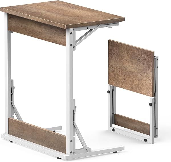 Tatub 24 Folding TV Tray Table, Wide C-Shaped End Table for Couches, Small Sofa-Side Laptop Desk with Metal Frame for Li
