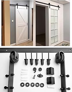 Barn Door Hardware Kit, Sliding Barn Door Hardware Kit for Wood Single Barn Door,Fit 1.6~1.8" Thickness(98in/250cm)