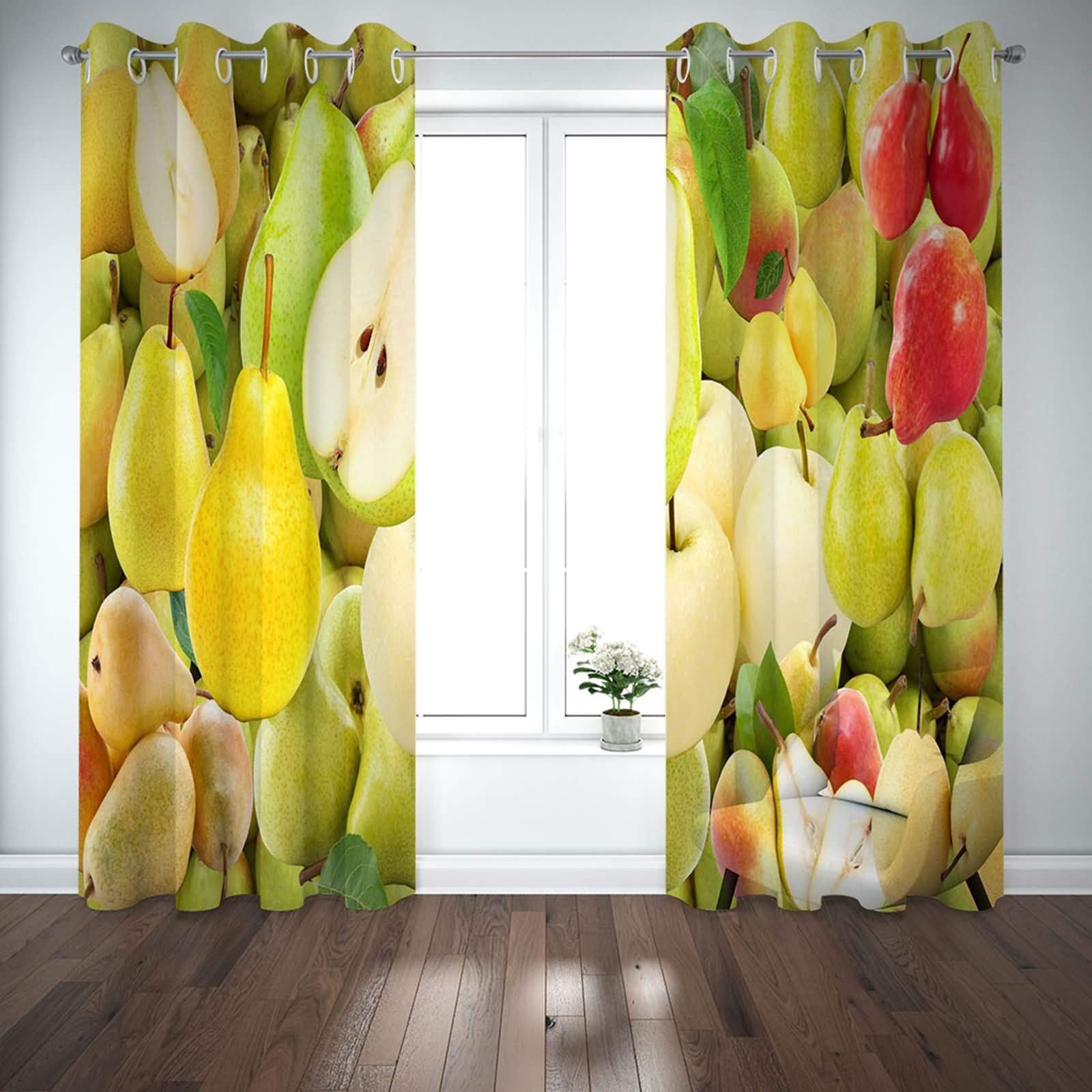 Zasłony zaciemniające z oczkami, do pokoju dziecięcego, nowoczesne, 214 x 214 cm, z gruszkami, owocami, nieprzejrzyste zasłony do salonu