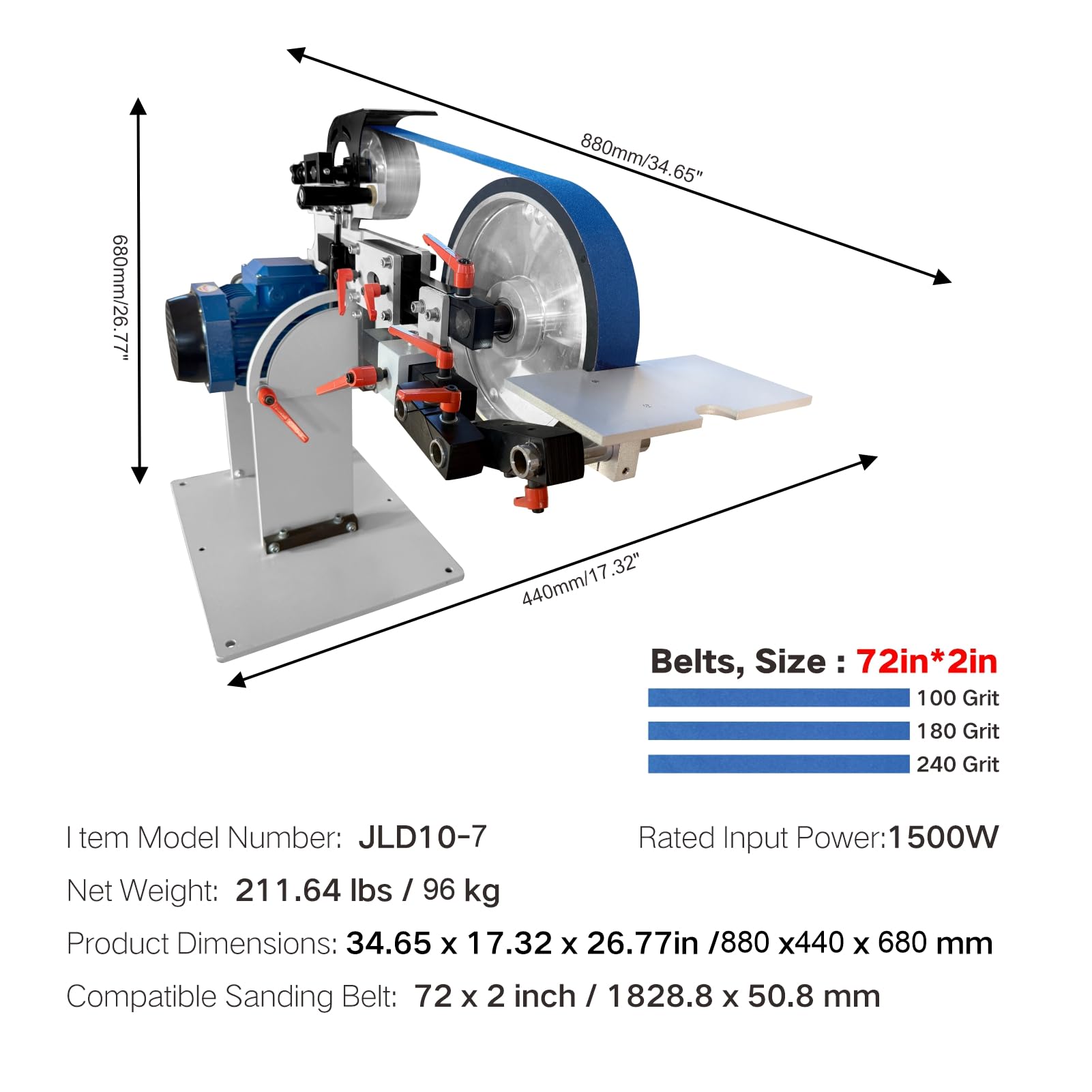 JLD 2 * 72 Bandschleifmaschine， with 2.2KW VFDvariabler Geschwindigkeit, three sets of grinding heads, 1500 W Messerschärfer mit 3 Schleifformen und 3 Schleifbändern für die Metallbearbeitung