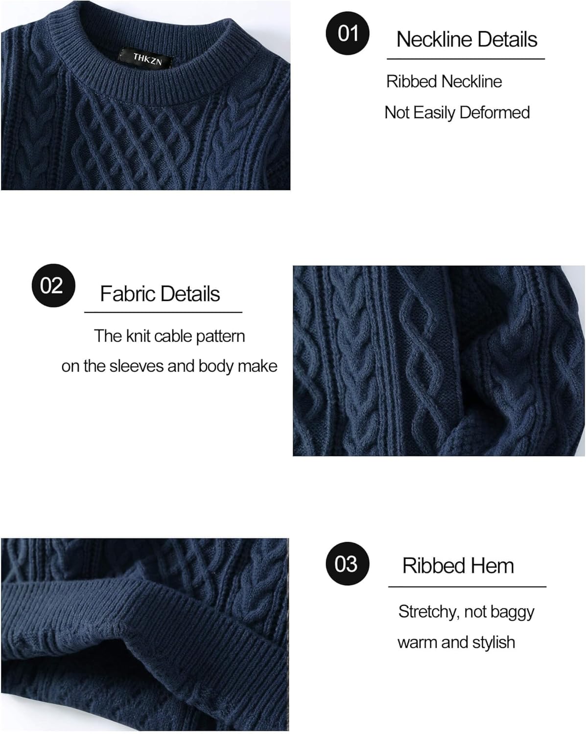 Men's Knit Sweater Crewneck Loose Fit Casual Twist Patterned Textured Long Sleeve Cable Knitted Pullover - Image 6