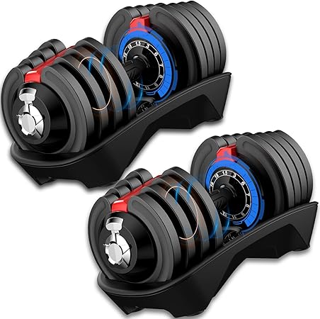 Adjustable dumbbell 1.5 to 18 kg with storage base for women and men, dumbbell set with weight plates, space saving for training, variable weights 12 in 1