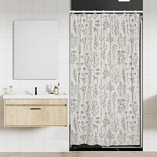 Coxila Vintage Floral Shower Curtain 36x72 Inch Stall Half Mini Size Stand up Standing Beige Flower Rustic Retro Farmhouse Plant Boho Cute Country Wildflower Bathroom Polyester Fabric 7 Pack Hooks