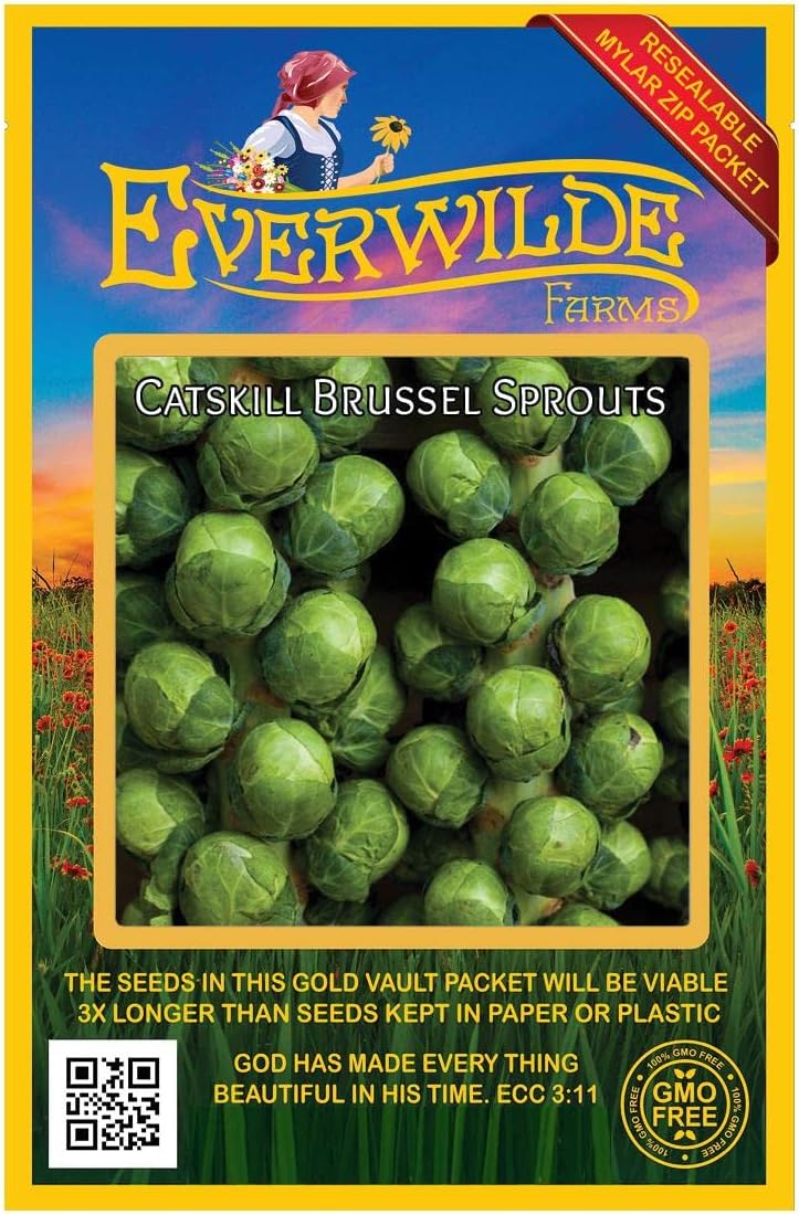 Everwilde Farms 500 Catskill Brussels Sprouts Seeds - Non-GMO Heirloom Dwarf Variety, Gold Vault Storage Packet