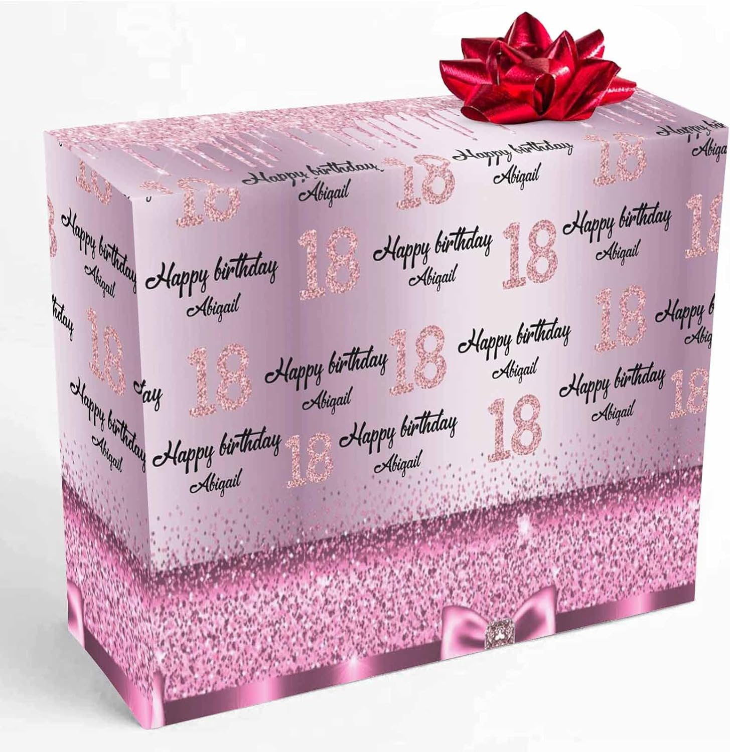 Personalized Name Gift Wrap Paper Custom Pink Glitter Dot