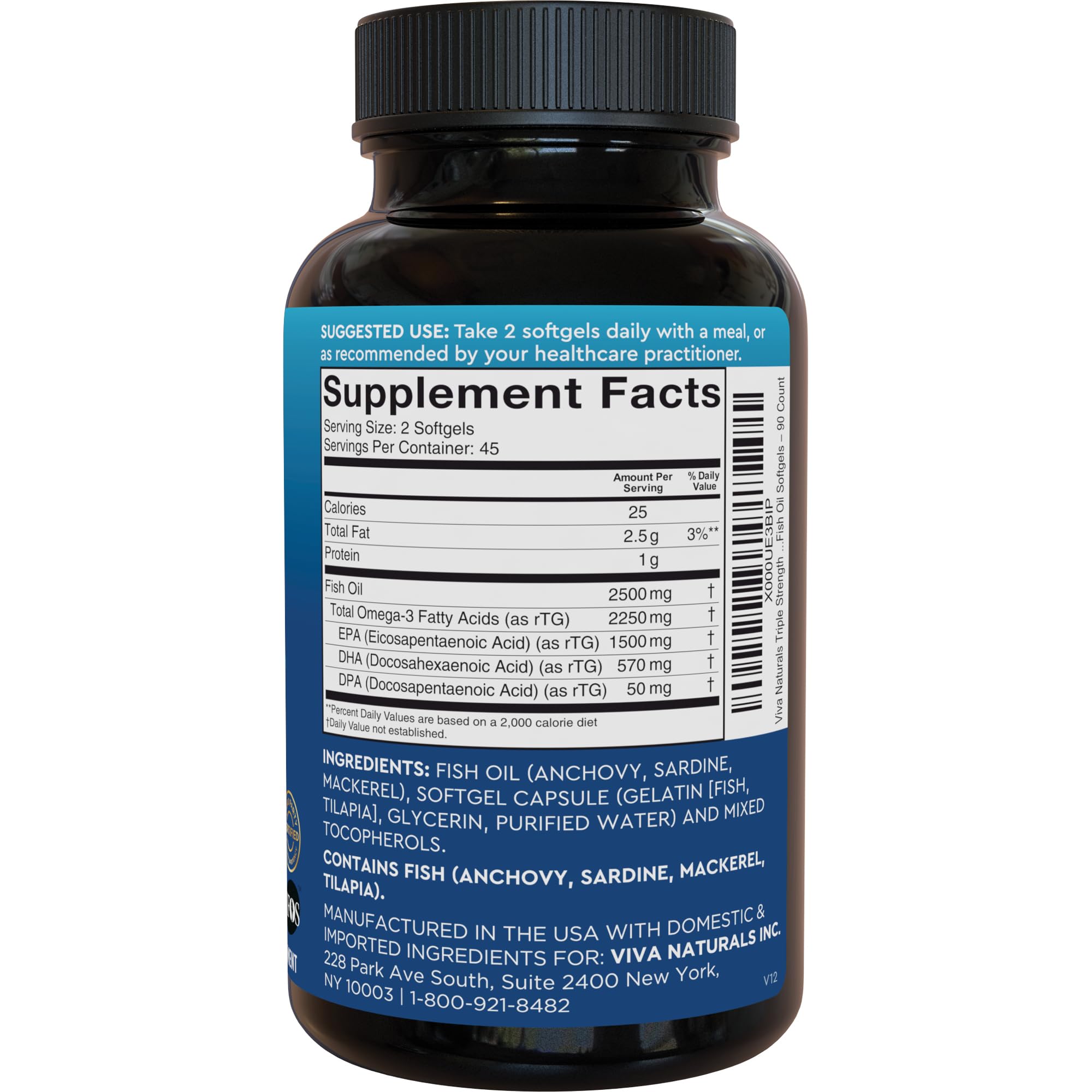 Viva Naturals Omega 3 Fish Oil Supplement for Men and Women – 2500 mg High-Potency Fish Oil per serving, Re-esterified Triglyceride Form, Pescatarian-Friendly DPA EPA DHA Omega 3 Supplement, 90 Softgels — Amazon image 10