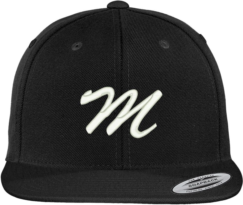 Trendy Apparel Shop Letter M Brushed Script Embroidered Flat Bill Snapback Baseball Cap