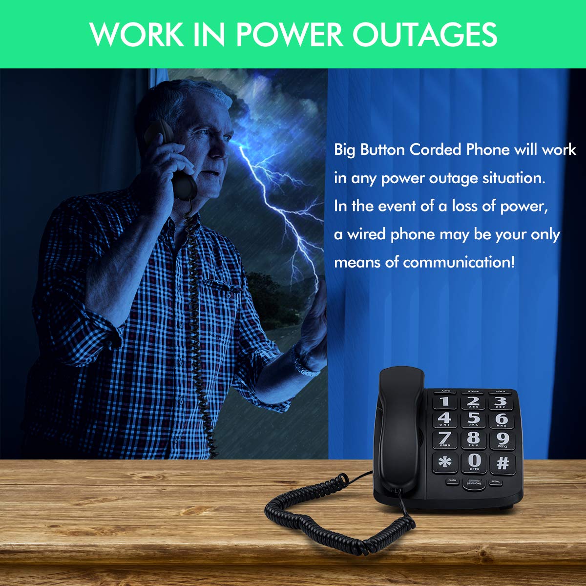 Riiai BigTel Amplified Big Button Landline Phones, Big Button Telephone