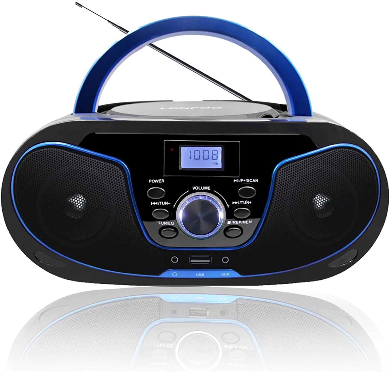 Portable Boombox CD Player Stereo Sound with FM Radio, USB, Bluetooth, AUX-IN, Headphone Output, AC/DC Operated (LP-D02)