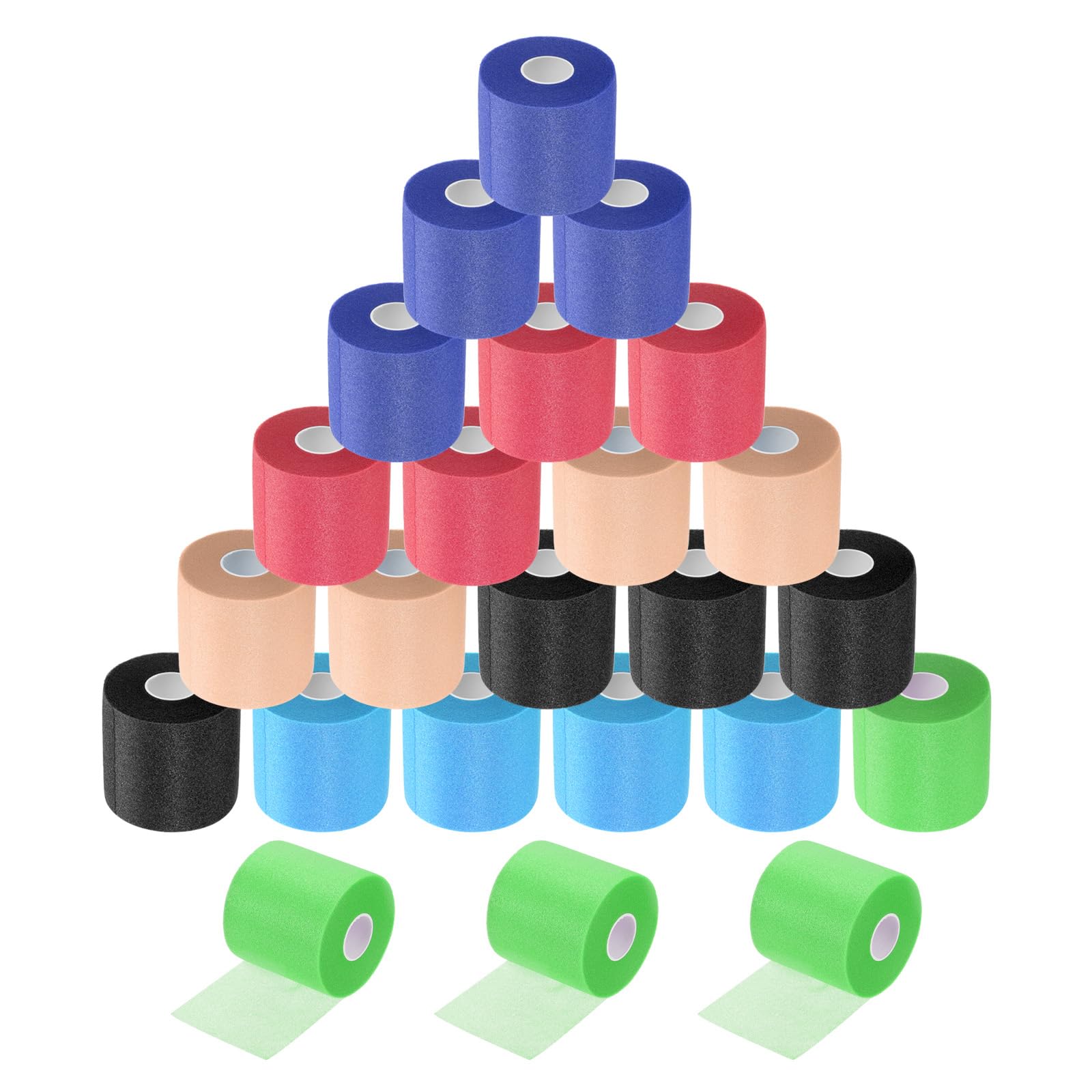QUARKZMAN Sporttape Bondage Tape Pre Wrap Athletic Tape 27m x 7cm Schaumstoff Unterwickelband Sport Bandage für Knöchel Handgelenke Hände Knie Haare, 6 Farben 24 Rollen