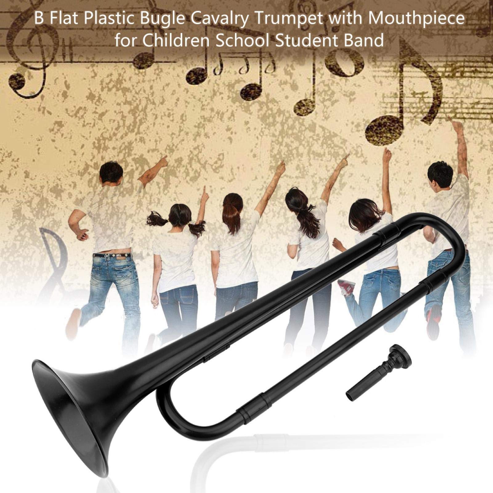 Trompette cavalerie clairon en Plastique Corne de cavalerie Militaire avec Embouchure B clairon Plat pour Enfants étudiants débutants(Le Noir)