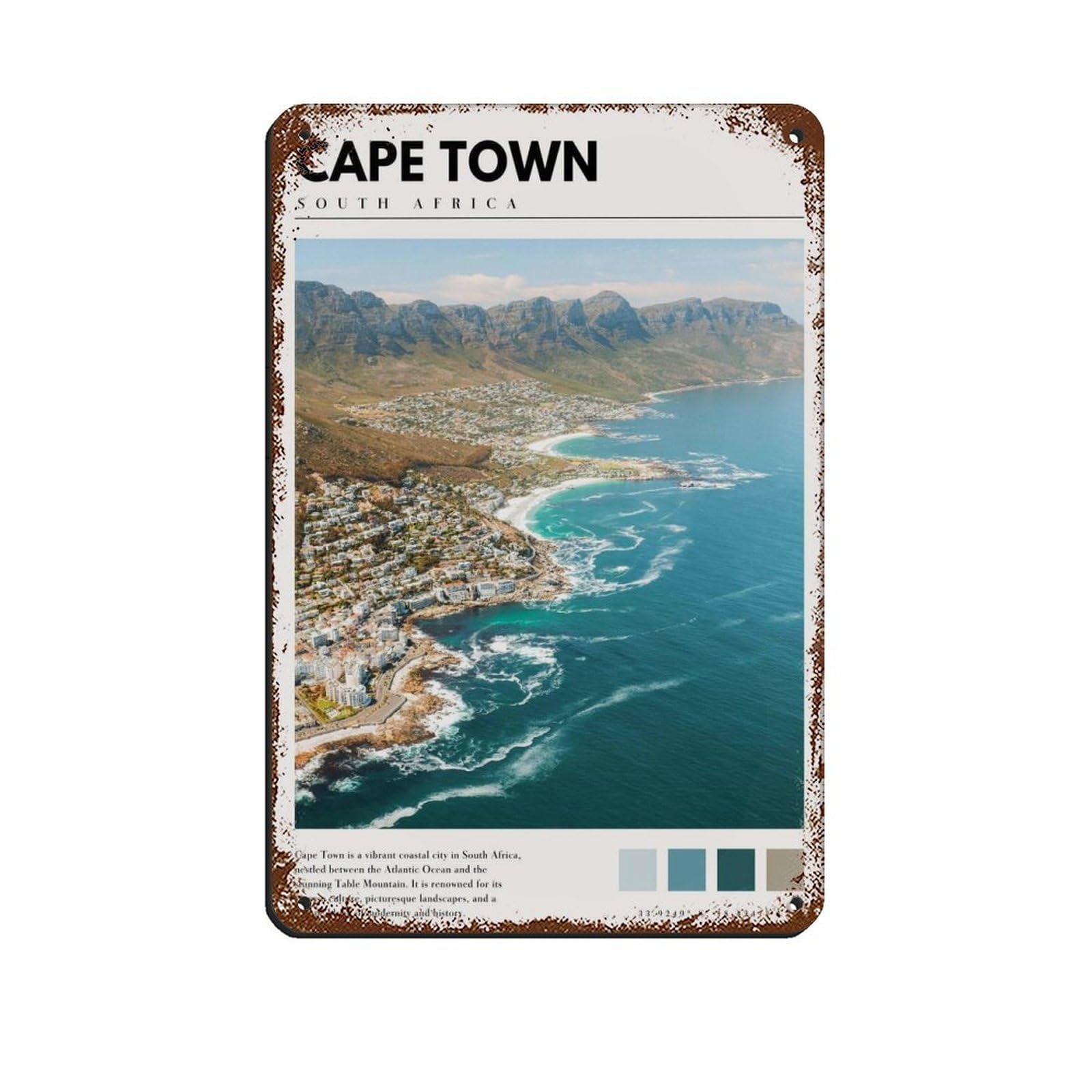 Cape Town South Africa Poster Cape Town Art (2) Retro Poster Metal Tin Sign Chic Art Retro Iron Painting Bar People Cave Cafe Family Garage Poster Wall Decoration 8x12inch(20x30cm)