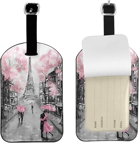 Etiquetas de cuero para equipaje de la Torre Eiffel Love para equipaje de viaje, etiquetas de identificación con nombre y cubierta de privacidad