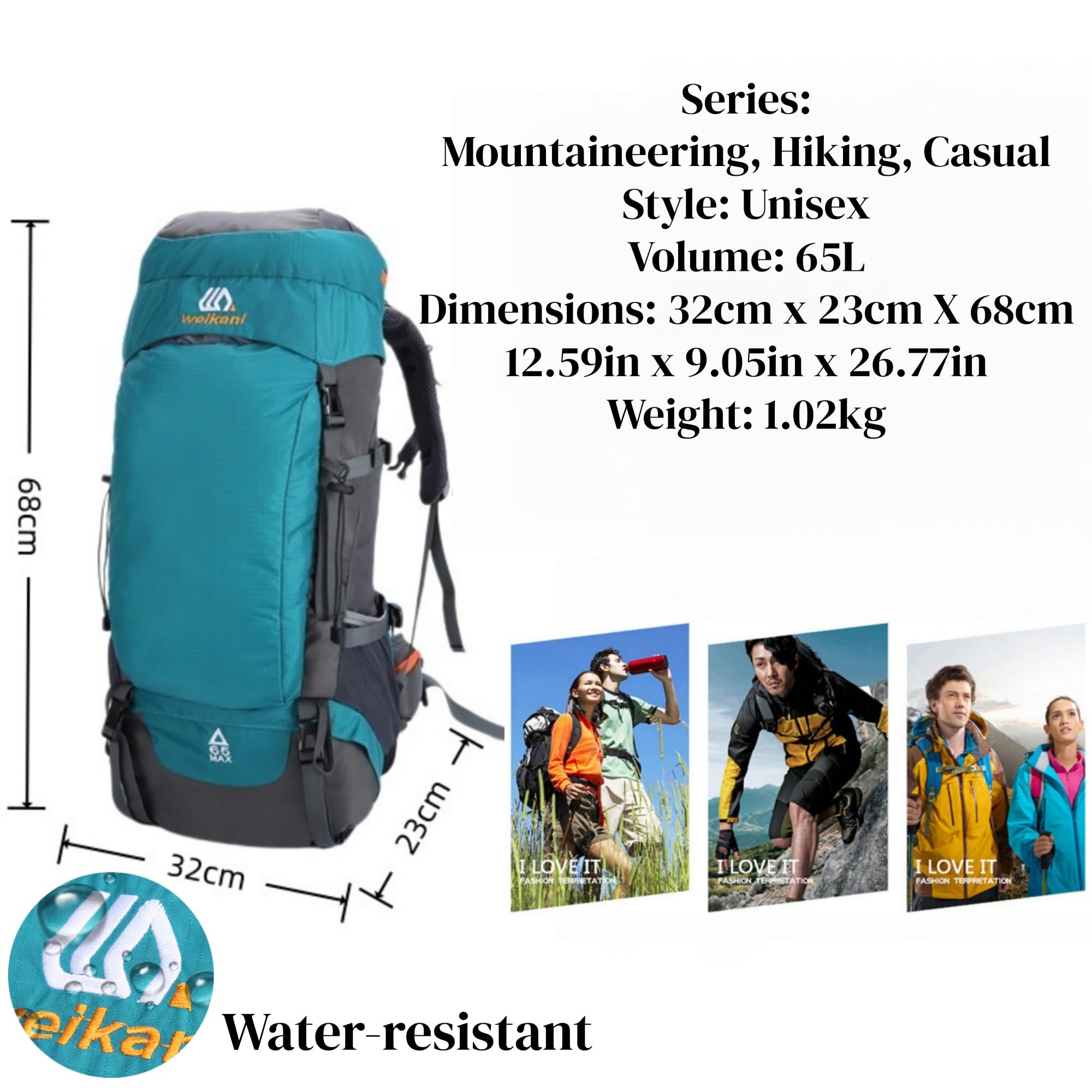 Zaino da trekking da 65 litri, impermeabile, con copertura antipioggia, grande borsa da campeggio, zaino per uomo e donna, zaino leggero per viaggi, sci, ciclismo, arrampicata, alpinismo