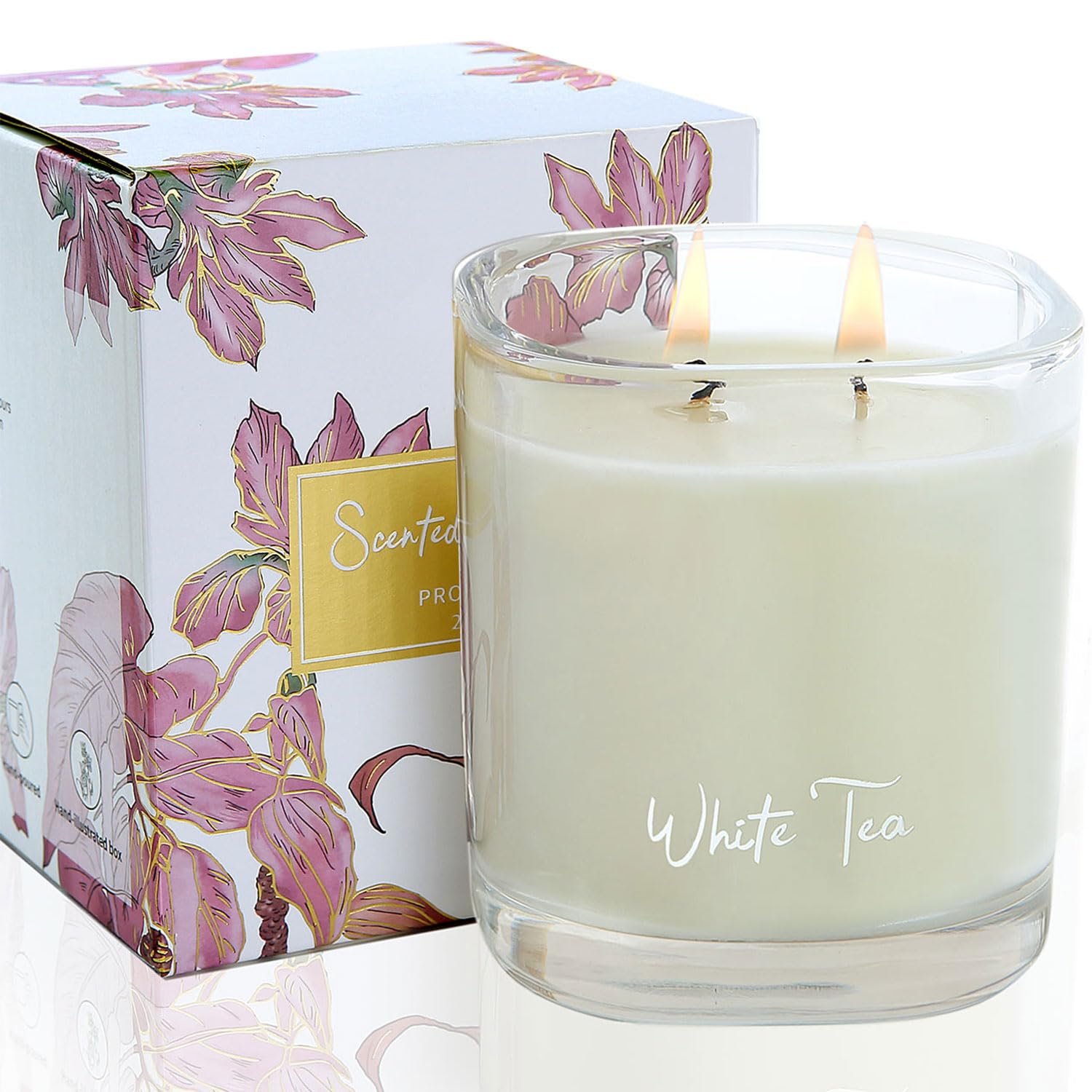 PROFIKLA Scented Candles Gifts for Women, White Tea Scented Candles, 8 oz 55 Hour Long Burning, Natural Soy Candle Gift for Birthday, Christmas, Wedding, Mum, Friends, Home, White Tea [Energy Class A+++]