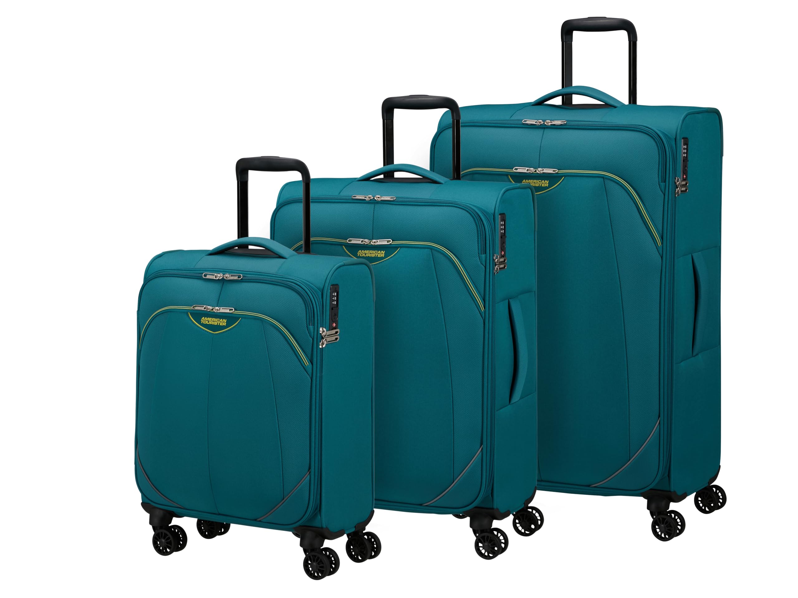 American Tourister Poproll - Set di 3 valigie morbide (Bagaglio a mano, Media, Grande), Leggero - Verde (Teal)