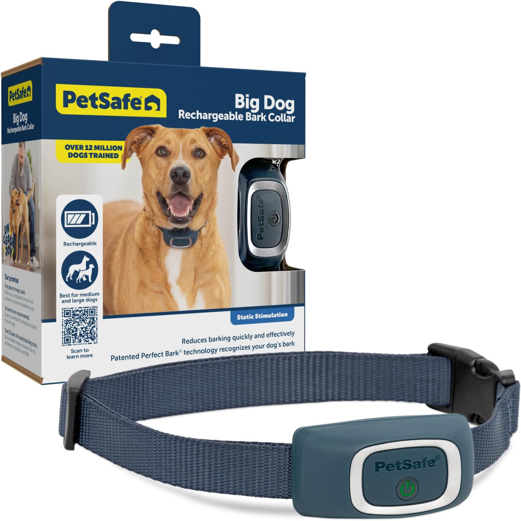 Rechargeable Bark Collar, 15 Levels of Automatically Adjusting Static Correction - Rechargeable, Waterproof - Reduces Barking and Whining - for Small, Medium, and Large Dogs Over 8 lb