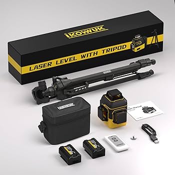 IKOVWUK Laser Level With Tripod, 3x360° Cross Line Laser For Construction And Picture Hanging, Level Tool With 5200 MAh Rechargeable Battery, Compact Adjustable 59.8-inch Tripod Included