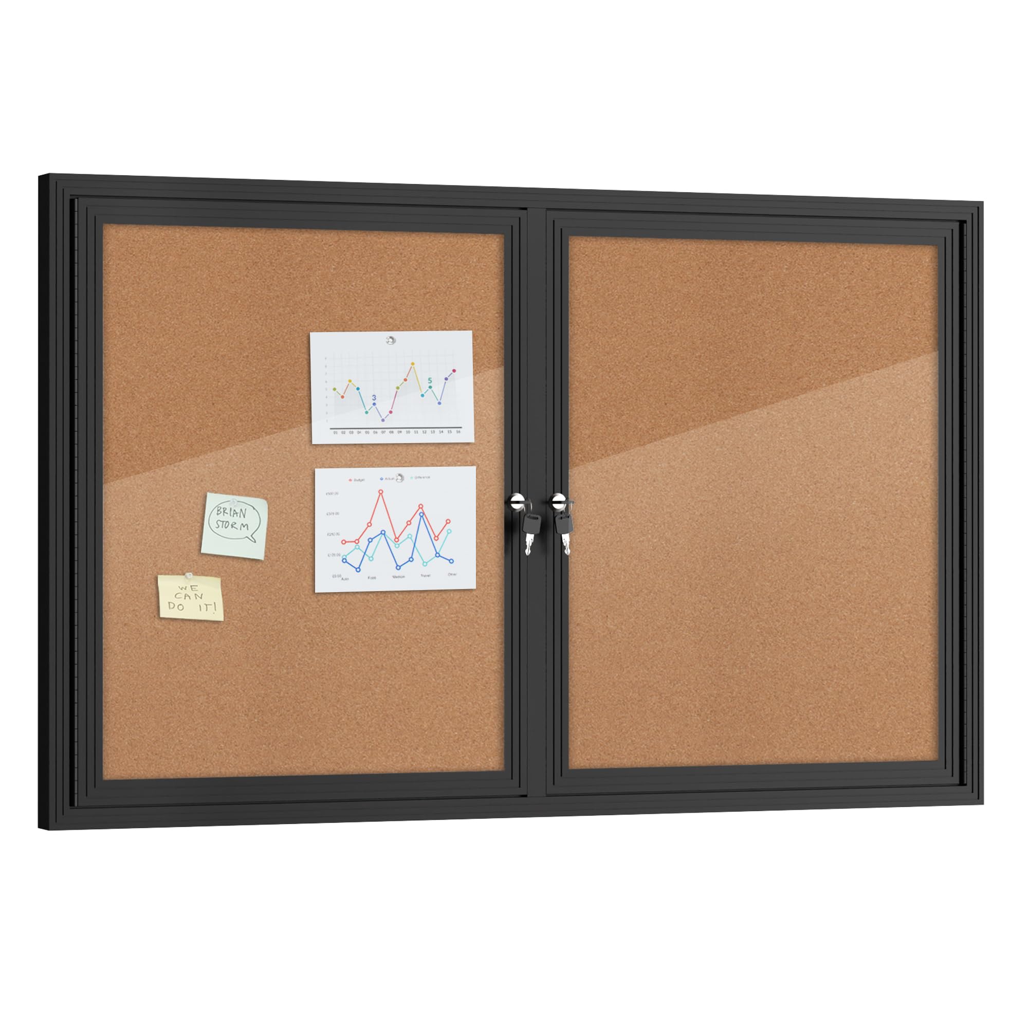 Mifuro 48"x30" Enclosed Bulletin Board, Outdoor Lockable Weather-Resistant Aluminum Cork Noticeboard for School & Office,Black Frame w/Cork