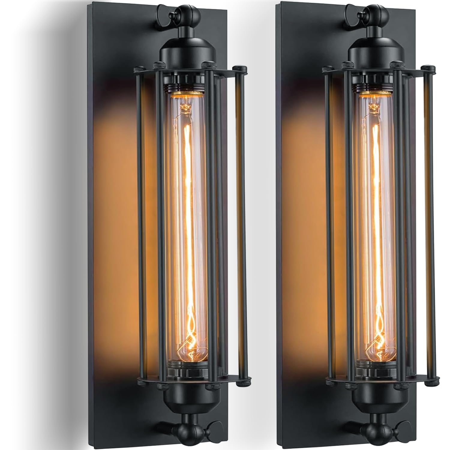 Lot de 2 Appliques murales industrielles Noires Lampes Murales Vintages E27 Spots muraux Intérieures luminaires Murales en Métal 37cm pour Chambre Salles à manger Couloirs Salon