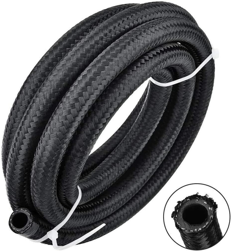 20 Feet Black AN8 8AN Nylon & Stainless Steel Braided Fuel Oil Gas CPE Line Hose For 1/2" Tube Size Coolant Hose Fuel Line Pump Gas, Race Gas, Vacuum, Hydraulic Fluid, Diesel Hose Line Tube