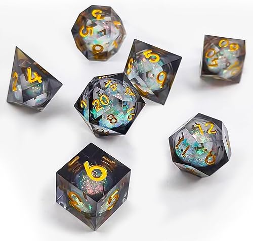 Miniatura 10 de Dados DND de resina, juego de 7 dados hechos a mano con bordes afilados, juego de dados poliédricos para dados de mazmorras y dragones, dados D&amp;D