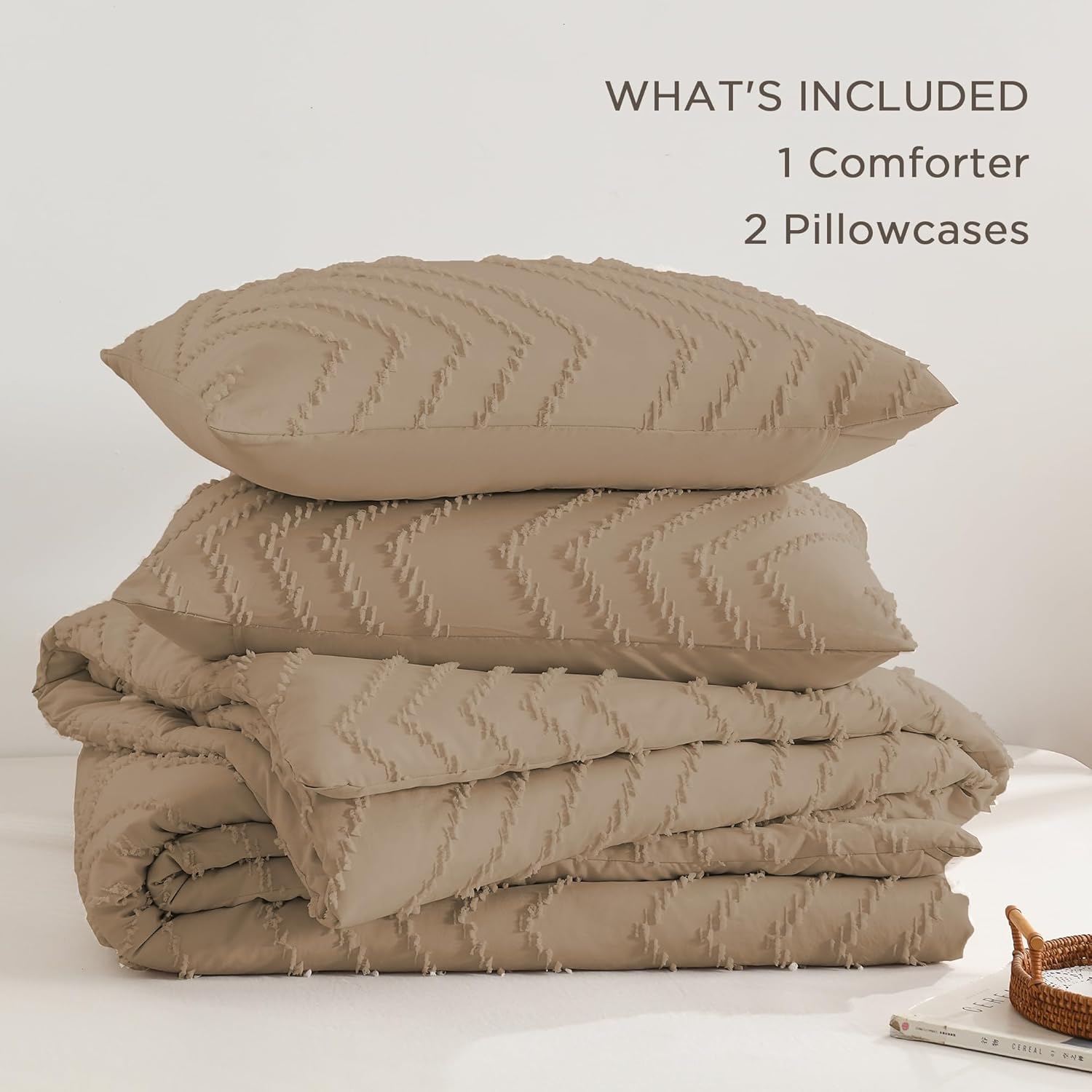 Andency Taupe California King Comforter Set, Boho Cal King Soft Warm Tufted Neutral Bedding Comforter Sets, 3 Pieces Cali King Aesthetic Chevron Farmhouse Cute Bohemian Textured Bedding Set - Image 6