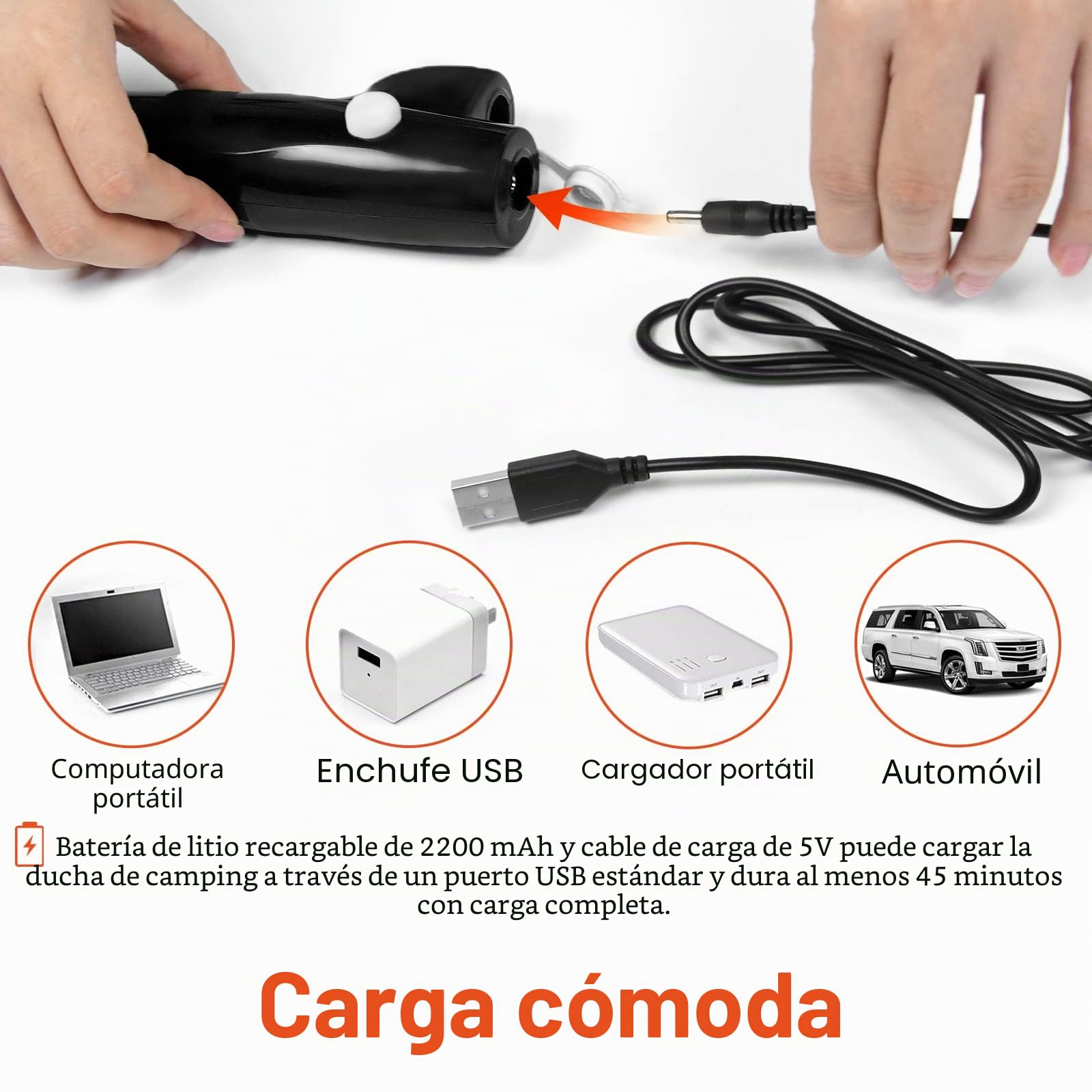 UISEBRT Ducha de camping con bomba de batería – Ducha portátil para camping al aire libre con bomba sumergible recargable, cable de carga USB, para jardín, playa, camping, viajes, lavado de coche,