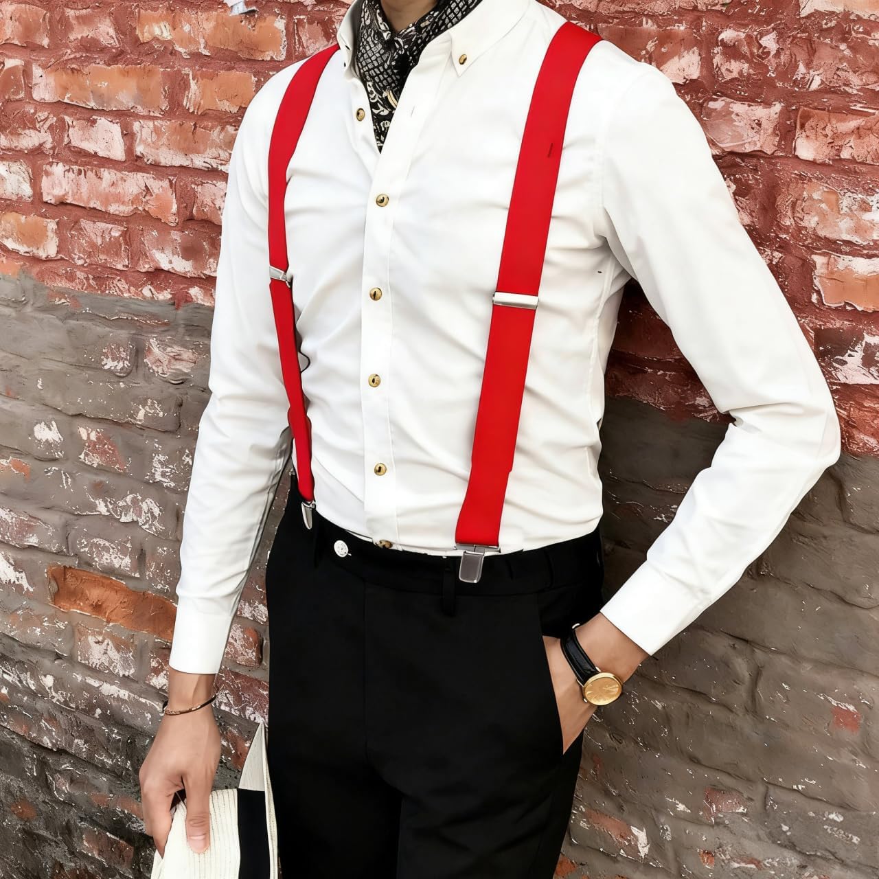Red Suspenders for Men Big and Tall with Heavy Duty Clip Men's Suspender for Work 2" Wide Y-Back Suspenders for Mens