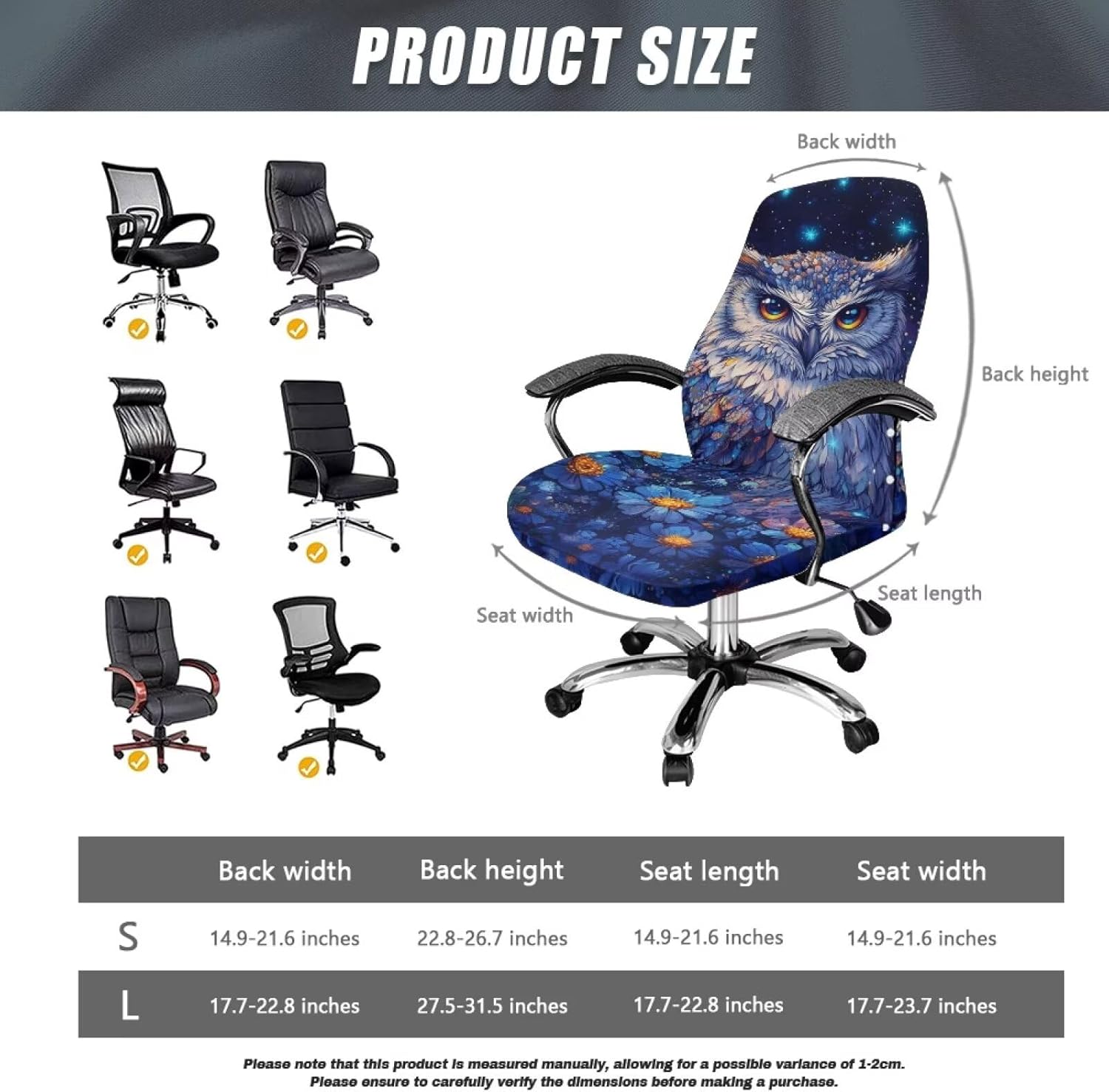 Mystic Owl Office Chair Cover Stretchable Computer Desk Chair Covers Mid High Back Universal Executive Boss Chair Covers Gaming Chair Covers Non Slip Chair Slipcovers Protector