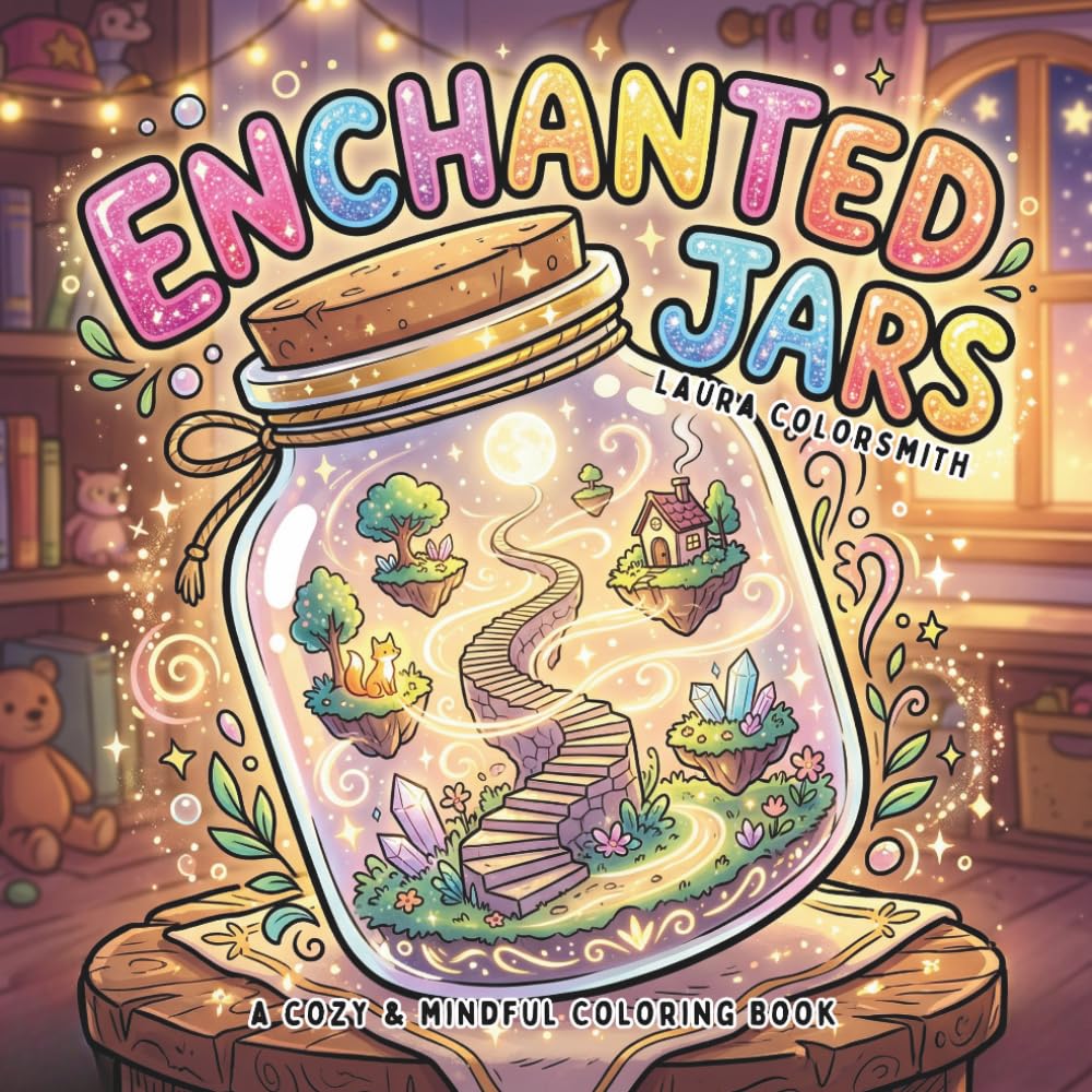 Enchanted Jars - A Cozy & Mindful Coloring Book: Magical Tiny Worlds Inside Jars with Cute Characters and Cozy Scenes for Relaxation and Mindfulness (Relaxation Coloring Book)