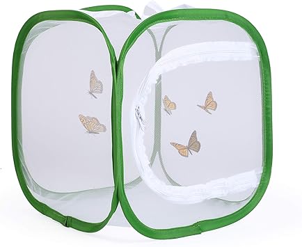 Butterfly Habitat Insect Cage, Small, 12 x 12 x 12 Inches | Caterpillars Enclosure, Pop-up Clear Mesh, 6 Mesh Panels