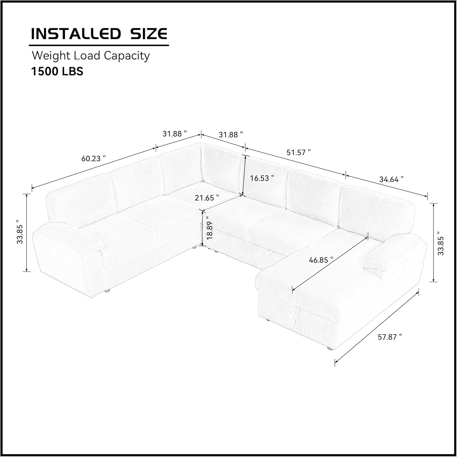 Oversized U-Shaped Sleeper Sectional Sofa with Pull Out Sleeper Couch Bed, Fluffy Corduroy Upholstered Right Facing Corner Sofa Couch Convertible Sleeper Sofabed W/Storage Chaise and Pillow-top Arms