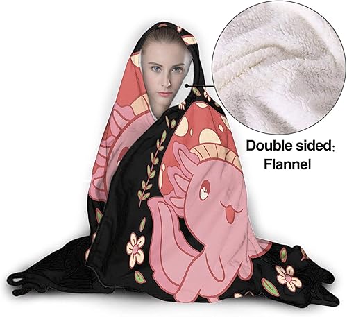 Miniatura 2 de Manta con capucha de ajolote y hongos, manta de franela suave y ligera, adecuada para usar en la cama, sala de estar y viajes, 60 x 50 pulgadas,