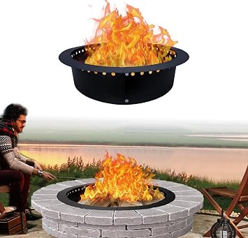 FEBTECH - Outdoor Fire Pit Ring Liner - 46" OD X 40" ID - Carbon Steel Smokeless Fire Ring with Coller Support - Ideal Bonfire Accessory for DIY Ground or Above-Ground Fire Pits