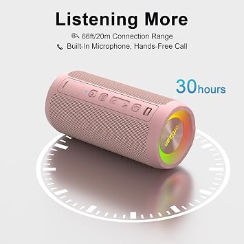 Ortizan Wireless Portable Bluetooth Speaker, IPX7 Waterproof, Dustproof and Rustproof, Powerful 24W Sound, Enhanced Bass, 30 Hour Battery, 360 Party Light, and Stereo Pairing (BT 5.3), Gifts - Pink