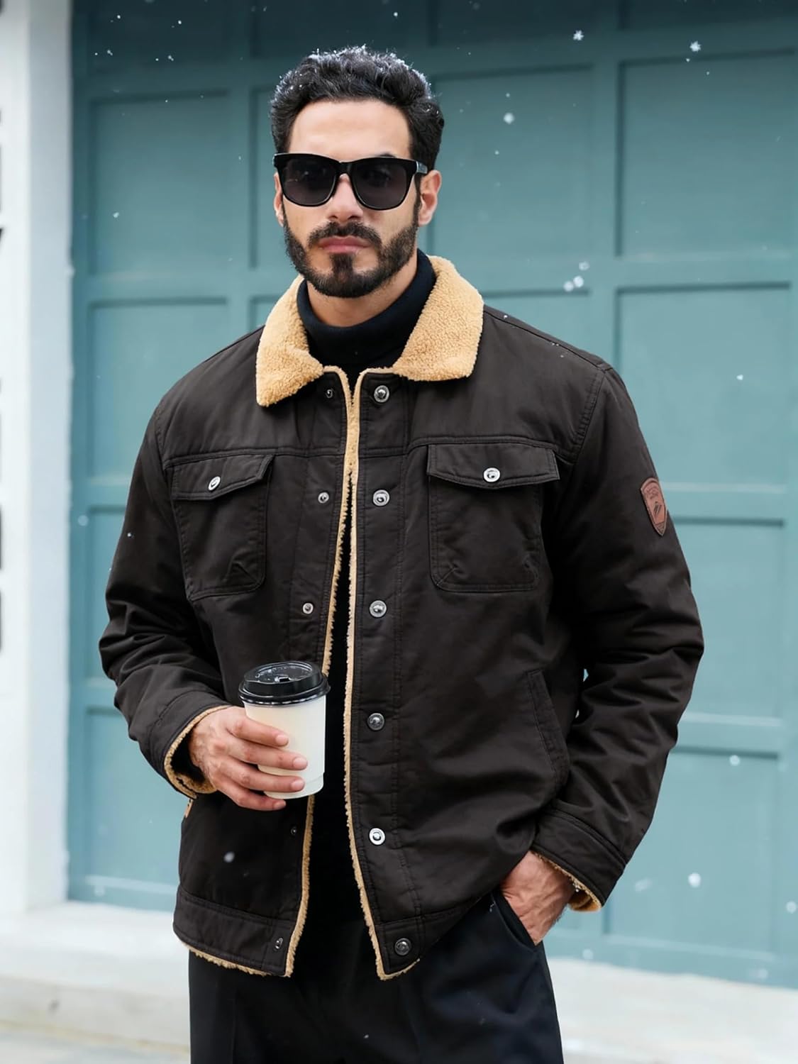 TACVASEN Men's Winter Jacket Sherpa Fleece Lined Cargo Coat Warm Thick Trucker Jacket with Multi Pockets - Image 2