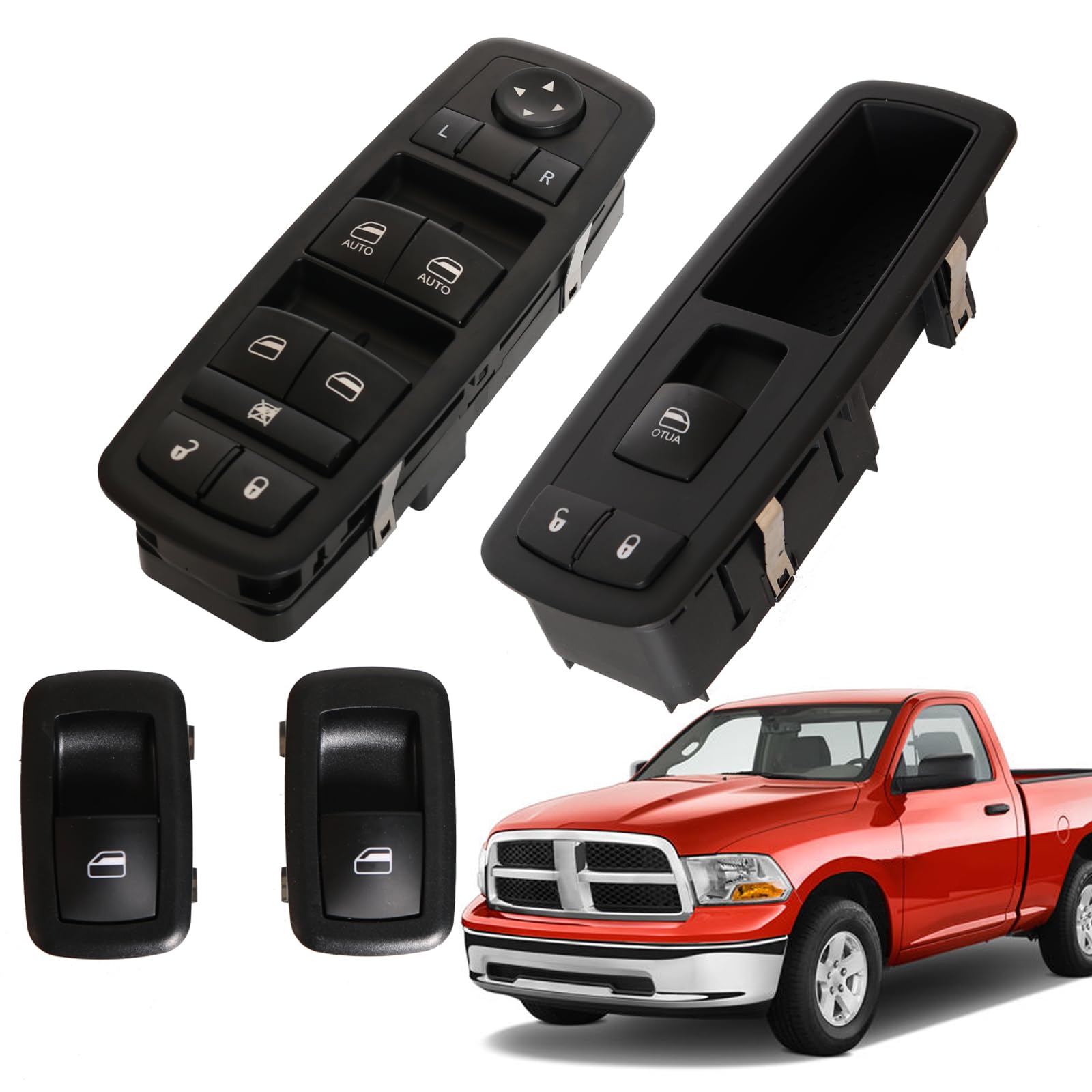 Riyhch Complete Set of Window Switch, Master & Passenger & Rear Left Right Power Window Switch Fit for Dodge Ram 1500 2009-2012, 4PCS in 1 Set Replace